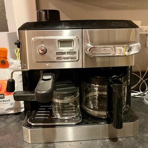Black and Silver Coffee Maker with Espresso and Drip Brewing